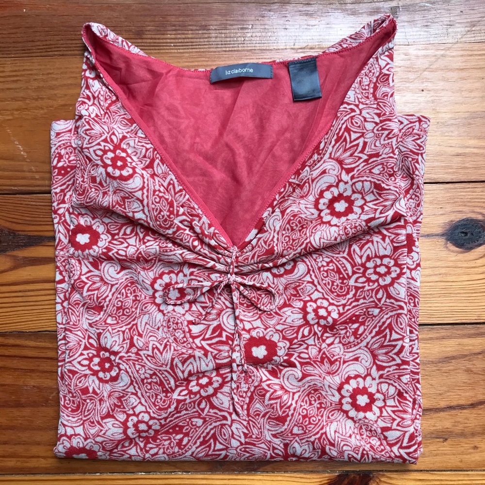 Liz Claiborne Red White Mesh 3/4 Length V-Neck Blouse, EUC, 3X - Picture 13 of 14